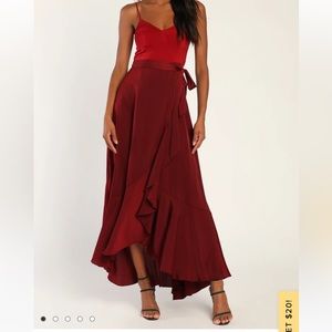 Red lulus satin formal Christmas midi dress xs